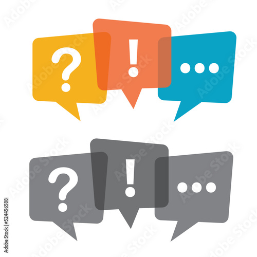 Speech bubbles. Isolated question, exclamation mark, ellipsis symbol in speech bubbles icon. 