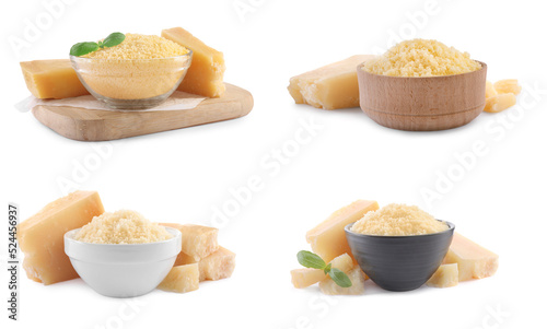 Obraz w ramie Set with delicious parmesan cheese on white background
