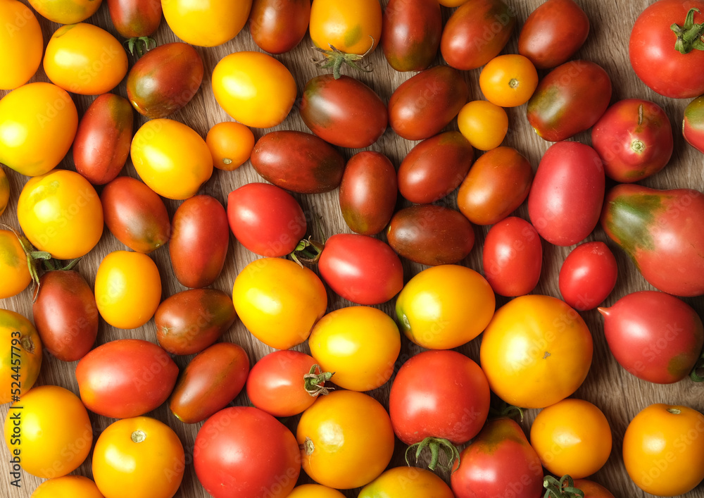 red tomatoes and yellow tomatoes on the table