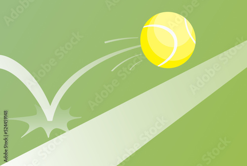 Bouncing big tennis game ball with trajectory jumps on playing field near line. Tennis Game Sport accessories. Bounce ball. equipment. Inflatable round tennis game symbol. Vector Concept illustration