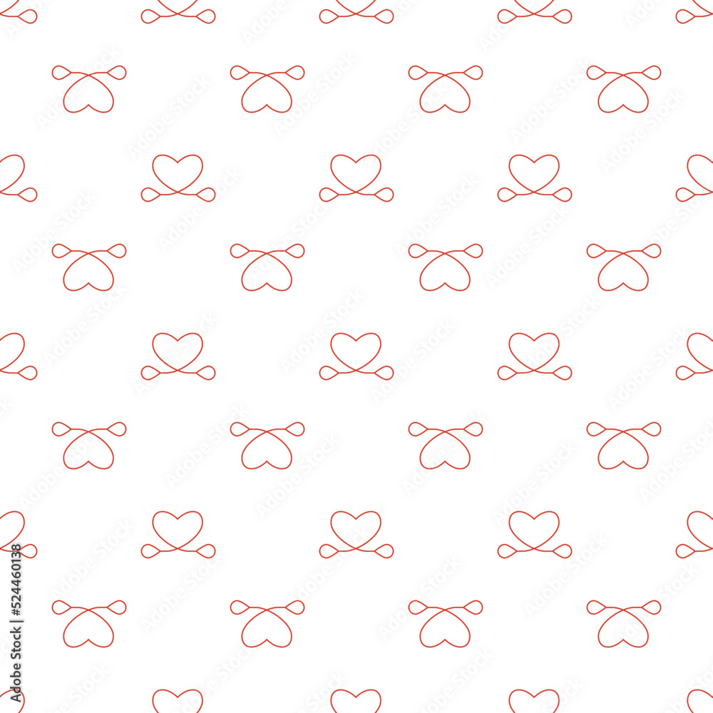 Line art seamless pattern in the form of a heart on white background. Romance graphic texture. Holiday celebration concept. Decorative print. Geometric bright wallpaper. Red contour line