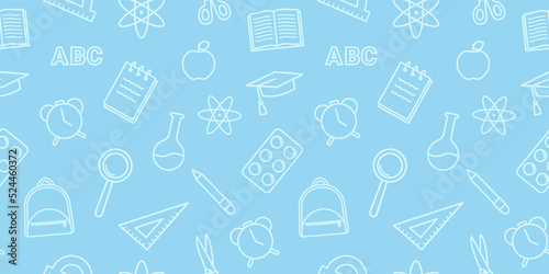 Concept of school background. Seamless back to school pattern with line icons. Vector