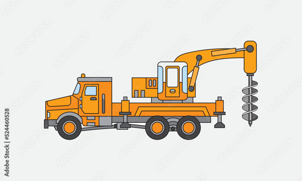 Digger derrick truck vector illustration view from side isolated on ...