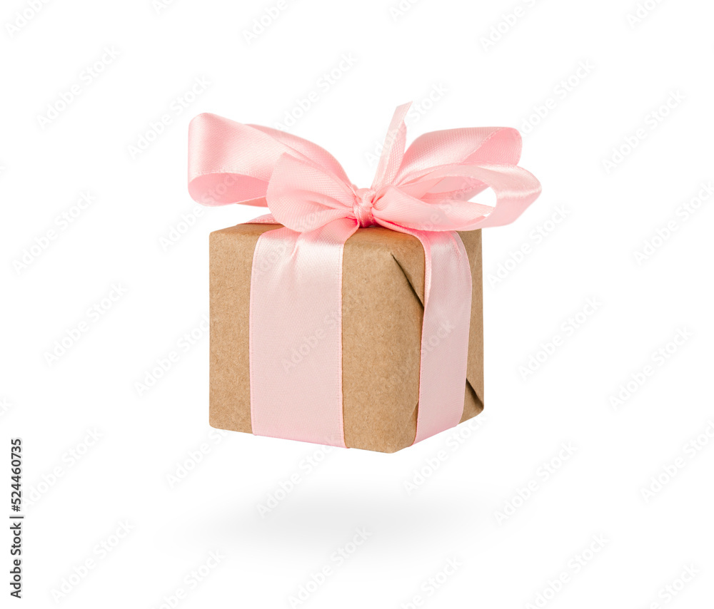 Obraz premium Gift box with pink satin ribbon isolated on white background
