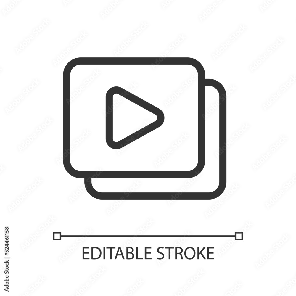 Set of video files pixel perfect linear ui icon. Video gallery. Collection of media content. GUI, UX design. Outline isolated user interface element for app and web. Editable stroke. Arial font used Set of video files pixel perfect linear ui icon. Video gallery. Collection of media content. GUI, UX design. Outline isolated user interface element for app and web. Editable stroke. Arial font used
