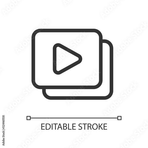 Set of video files pixel perfect linear ui icon. Video gallery. Collection of media content. GUI, UX design. Outline isolated user interface element for app and web. Editable stroke. Arial font used