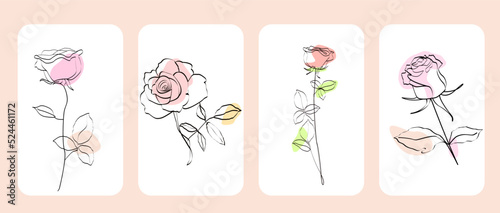 Beautiful flower hand drawn one line art illustration vector drawing design bundle
