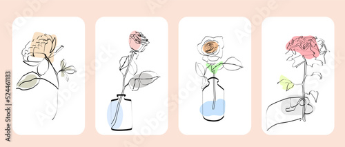 Beautiful flower hand drawn one line art illustration vector drawing design bundle
