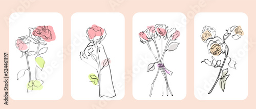 Beautiful flower hand drawn one line art illustration vector drawing design bundle
