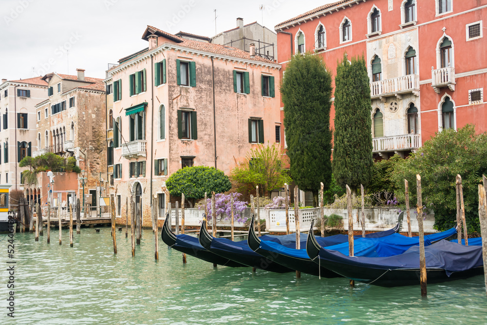 View of the Grand Canal and ancient buildings at Venice, Veneto, Italy.