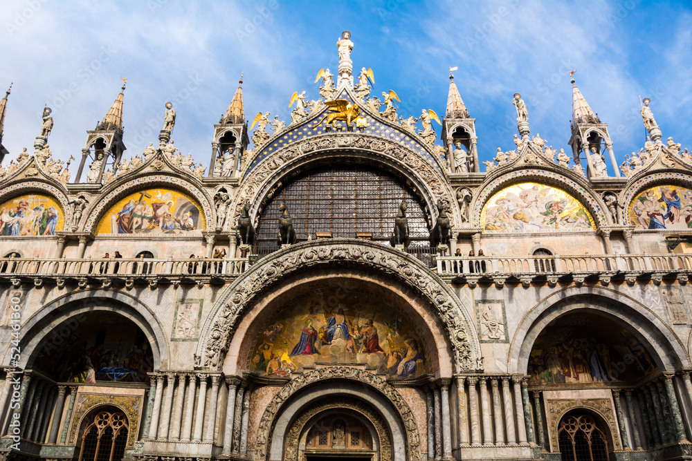 Ancient facade of San Marcos Church at Venice, Veneto, Italy.