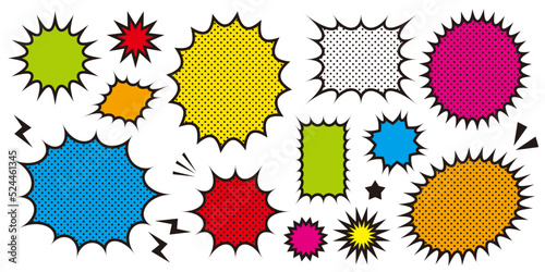 爆発　ギザギザ 　フレーム 　素材　吹き出し　セット　カラフル　アメコミ　ドット