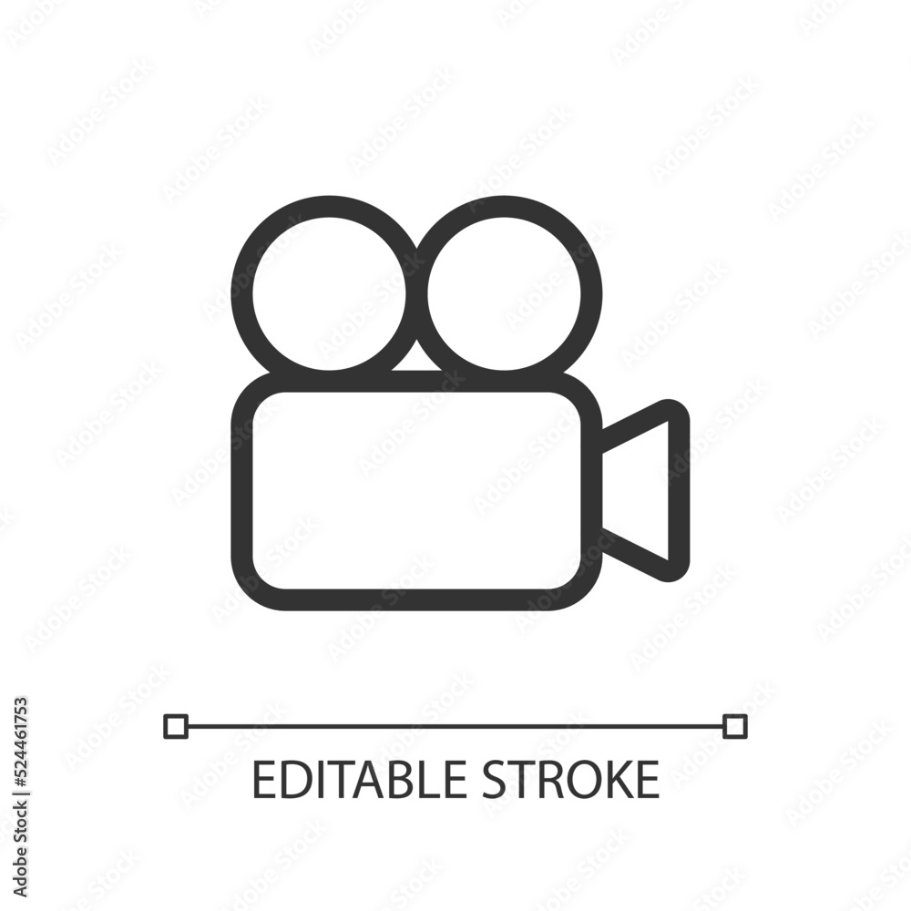 Video camera pixel perfect linear ui icon. Digital and analogue. Instrument for making films. GUI, UX design. Outline isolated user interface element for app and web. Editable stroke. Arial font used Video camera pixel perfect linear ui icon. Digital and analogue. Instrument for making films. GUI, UX design. Outline isolated user interface element for app and web. Editable stroke. Arial font used