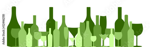 Wine bottle with wine glass icon or silhouette. Alcohol symbol. Vector illustration.	
