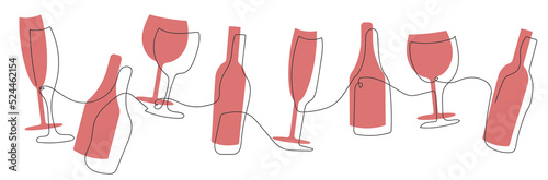 Wine bottle with wine glass icon or silhouette. Alcohol symbol. Vector illustration.	
