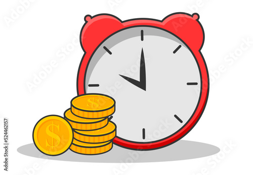 time is money concept. clock and money coins. financial waiting or transaction payment deadline, time save success