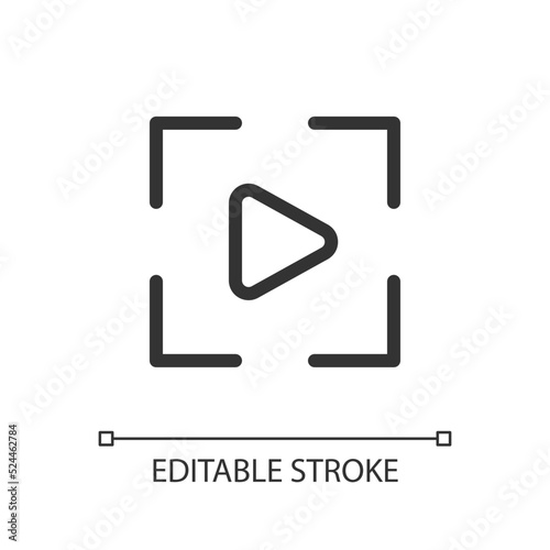 Video mode pixel perfect linear ui icon. Digital camera function. Electronic visual format. GUI, UX design. Outline isolated user interface element for app and web. Editable stroke. Arial font used