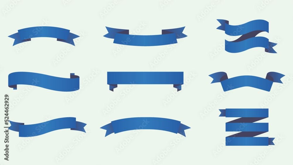 Set of blue ribbon banners. Vector illustration. Place for your text. Ribbons for business and design. Isolated colorful blue label icon set. Design elements.