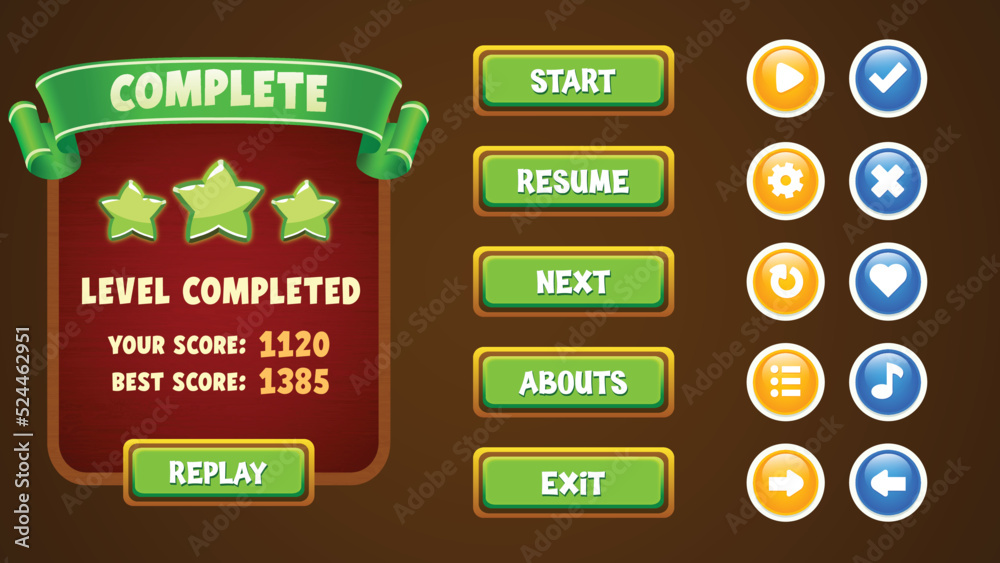 Free Vector  Complete set of menu button game pop-up, icon