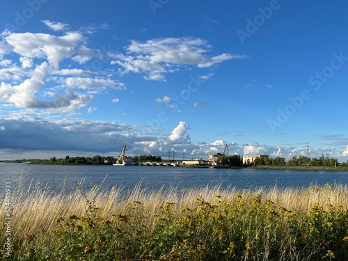 view of the Volga River. dry grass, summer