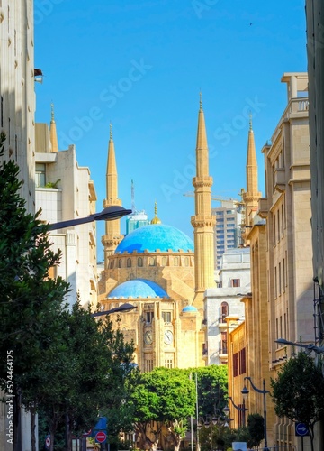 A view of the Mohammad Al-Amin Mosque and the clock tower situated in Downtown Beirut, in Lebanon. Beautiful structures in the renovated city centre. photo