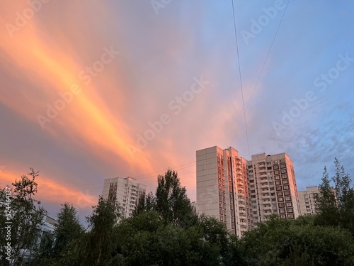 yellow pink sunset in the city