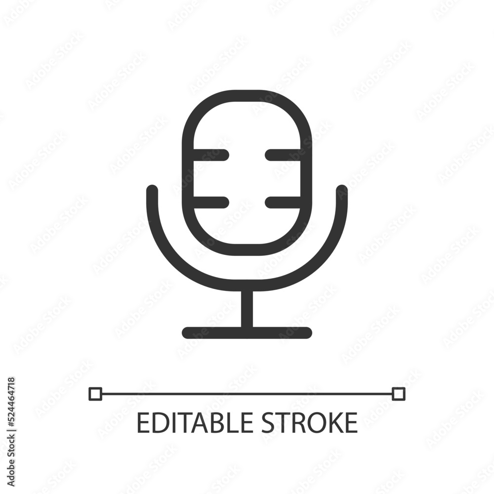 Microphone pixel perfect linear ui icon. Audio recording. Video editor. Voice over tool. GUI, UX design. Outline isolated user interface element for app and web. Editable stroke. Arial font used Microphone pixel perfect linear ui icon. Audio recording. Video editor. Voice over tool. GUI, UX design. Outline isolated user interface element for app and web. Editable stroke. Arial font used