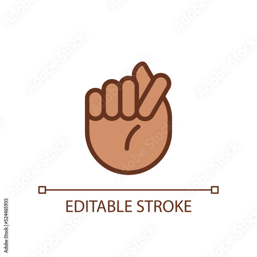 Fig sign pixel perfect RGB color icon. Offensive hand gesture. Obscene non verbal communication. Isolated vector illustration. Simple filled line drawing. Editable stroke. Arial font used