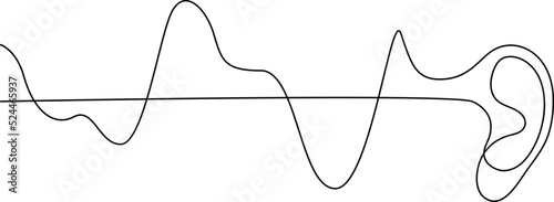 Human ear and audio wave continuous line drawing. Hearing problems concept. Hearing clinic, audiologist, otolaryngologist symbol. Business corporate identity template. Vector illustration.