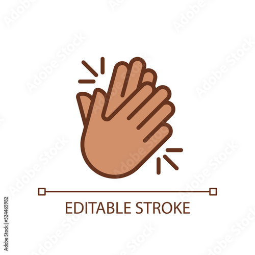 Clapping hands pixel perfect RGB color icon. Applause and greeting for performers. Non verbal signal. Isolated vector illustration. Simple filled line drawing. Editable stroke. Arial font used