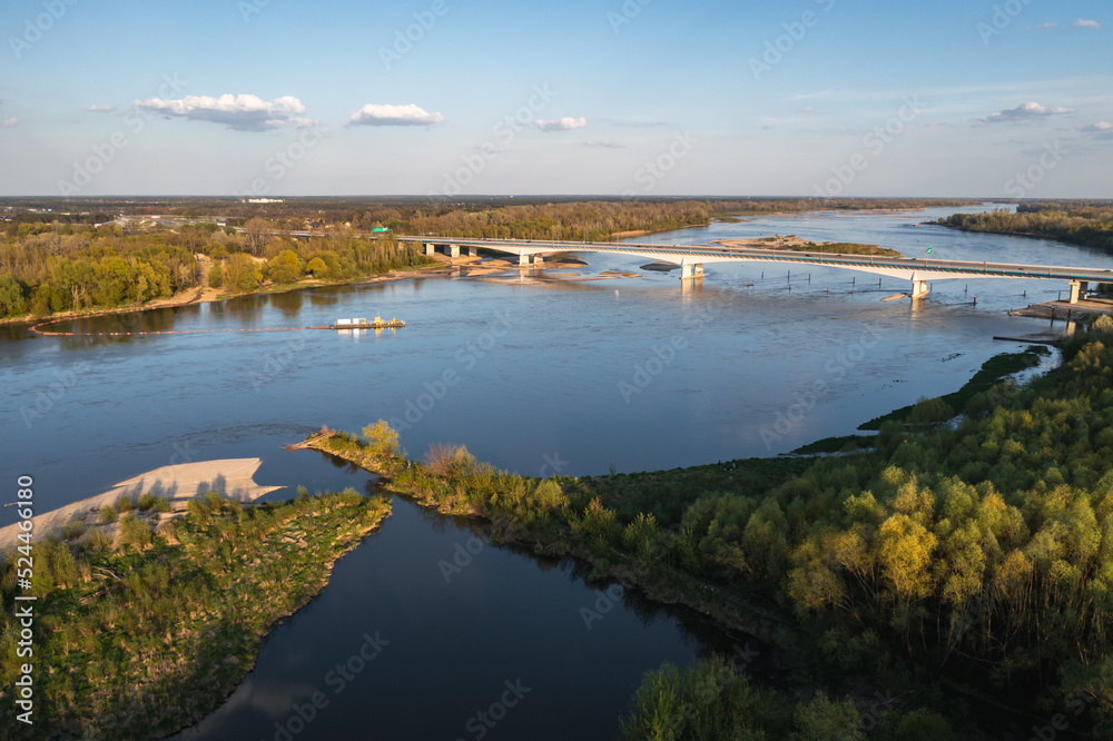 Anna Jagiellon - South Bridge on the River Vistula in Warsaw city, Poland, drone photo