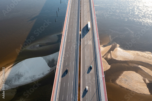 Drone photo of Anna Jagiellon - South Bridge on the River Vistula in Warsaw city, Poland photo