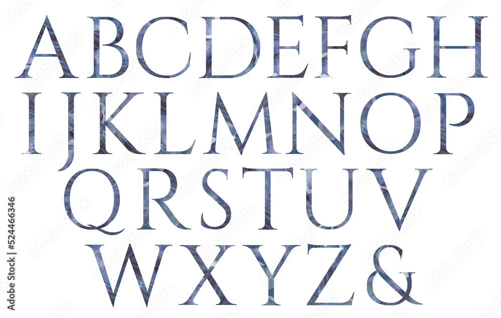 Watercolor blue capital letters isolated illustration, summer design element Watercolor blue capital letters isolated illustration, summer design element