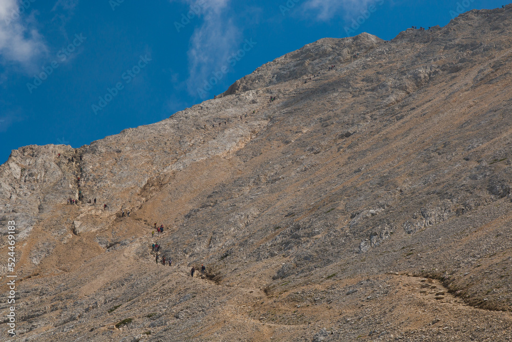 View of the pathway to the top of Corno Grande in the Gran Sasso d'Italia massif Abruzzo