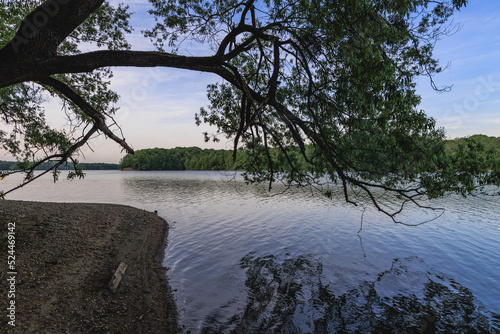 View from shore of Terlicko dam lake on River Stonavka in Terlicko in Czech Republic photo