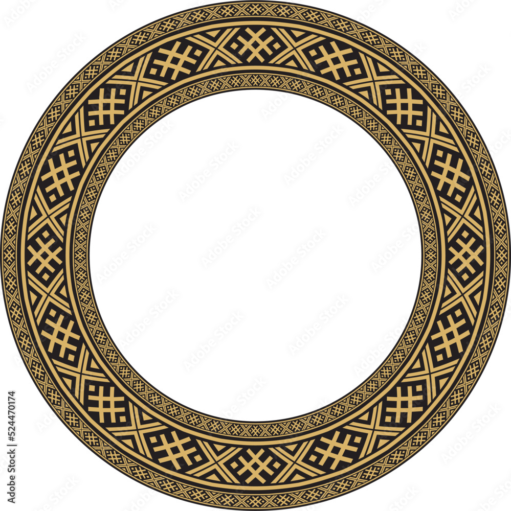 Vector golden round belarusian national ornament frame. Ethnic pattern  circle of Slavic peoples, Russian, Ukrainian, Serb, Pole, Bulgarian. Cross  stitch template Stock Vector