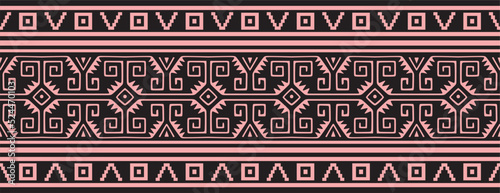 Vector seamless pink and black border ornament. Native American tribes framework.