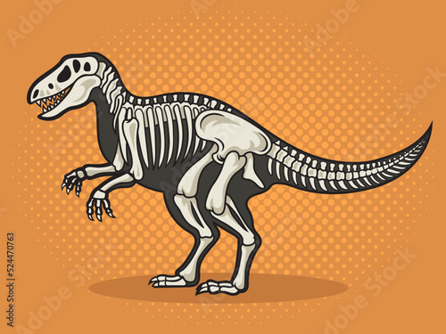 dinosaur tyrannosaur skeleton pop art retro vector illustration. Comic book style imitation.
