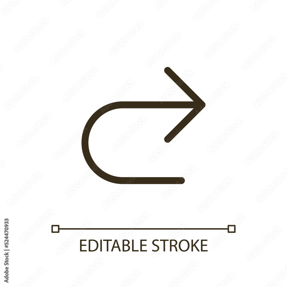 Fototapeta premium Repeat pixel perfect RGB color ui icon. Redo action. Move to next step. Simple filled line element. GUI, UX design for mobile app. Vector isolated pictogram. Editable stroke. Arial font used