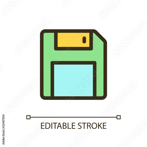 Save pixel perfect RGB color ui icon. Floppy disk. Digital storage and memory. Simple filled line element. GUI, UX design for mobile app. Vector isolated pictogram. Editable stroke. Arial font used