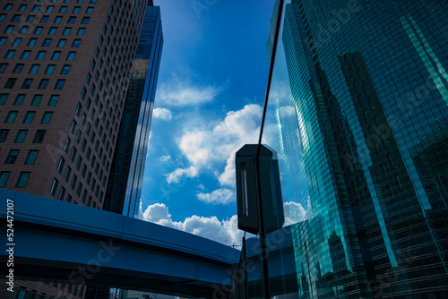 Photography A cloud reflecting the building in the business town wide shot