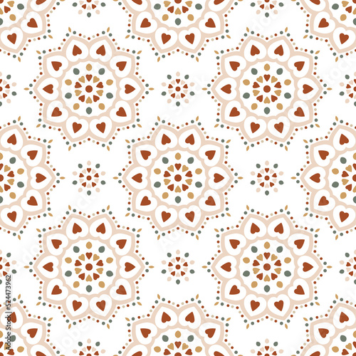 Seamless pattern with mandala ornament. Traditional Arabic, Indian motifs. Great for fabric and textile, wallpaper, packaging or any desired idea.