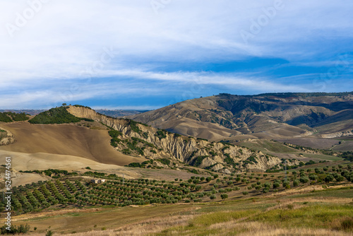 Panoramic rural landscape at sunset. Basilicata region, Italy
