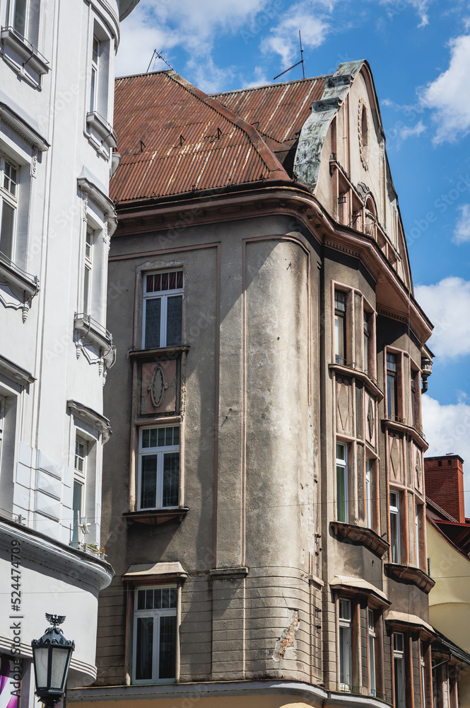 Old apartmenst on Gleboka Street in historic part of Cieszyn, Poland