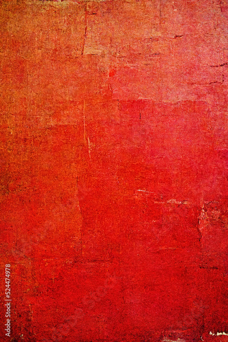 Old plastered wall covered with red paint texture. Vertical background. AI-generated image, not based on any actual surface