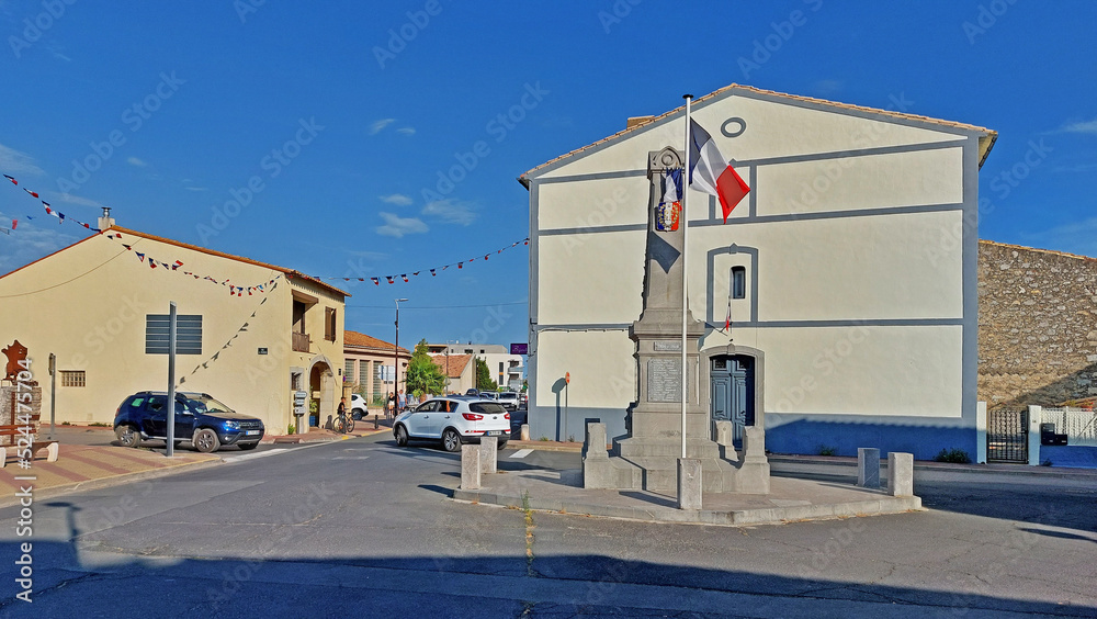 Place du monument aux morts, La Palme, Aude, Languedoc, Occitanie, France. Place du monument aux morts, La Palme, Aude, Languedoc, Occitanie, France.