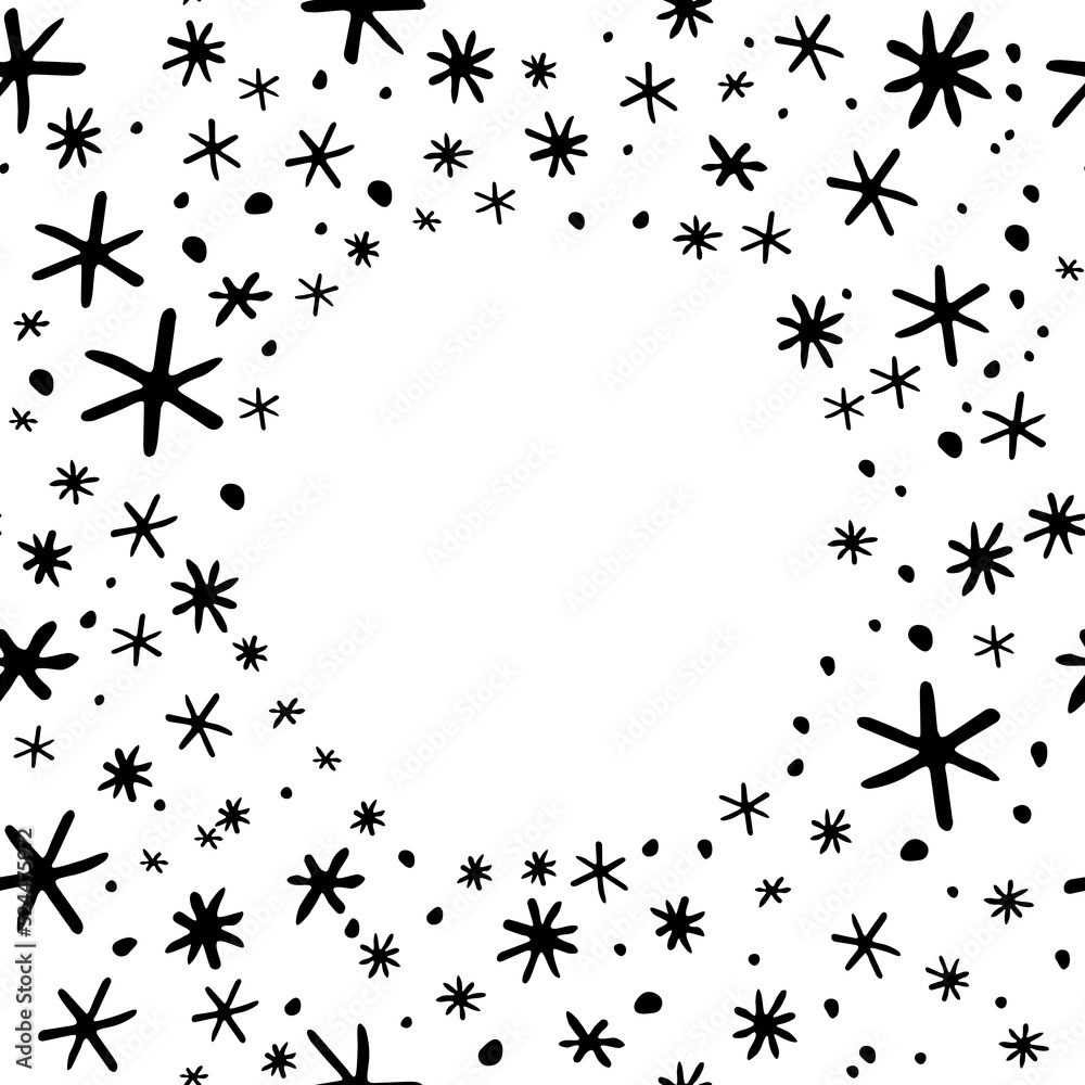 Winter vector frame of simple primitive blue snowflakes. Background, border, template for theme of Snowfall, christmas, new year Winter vector frame of simple primitive blue snowflakes. Background, border, template for theme of Snowfall, christmas, new year
