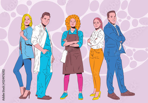 Small business owners are standing. Local business. Set of people with variety of occupation. Flat Vector Illustration
