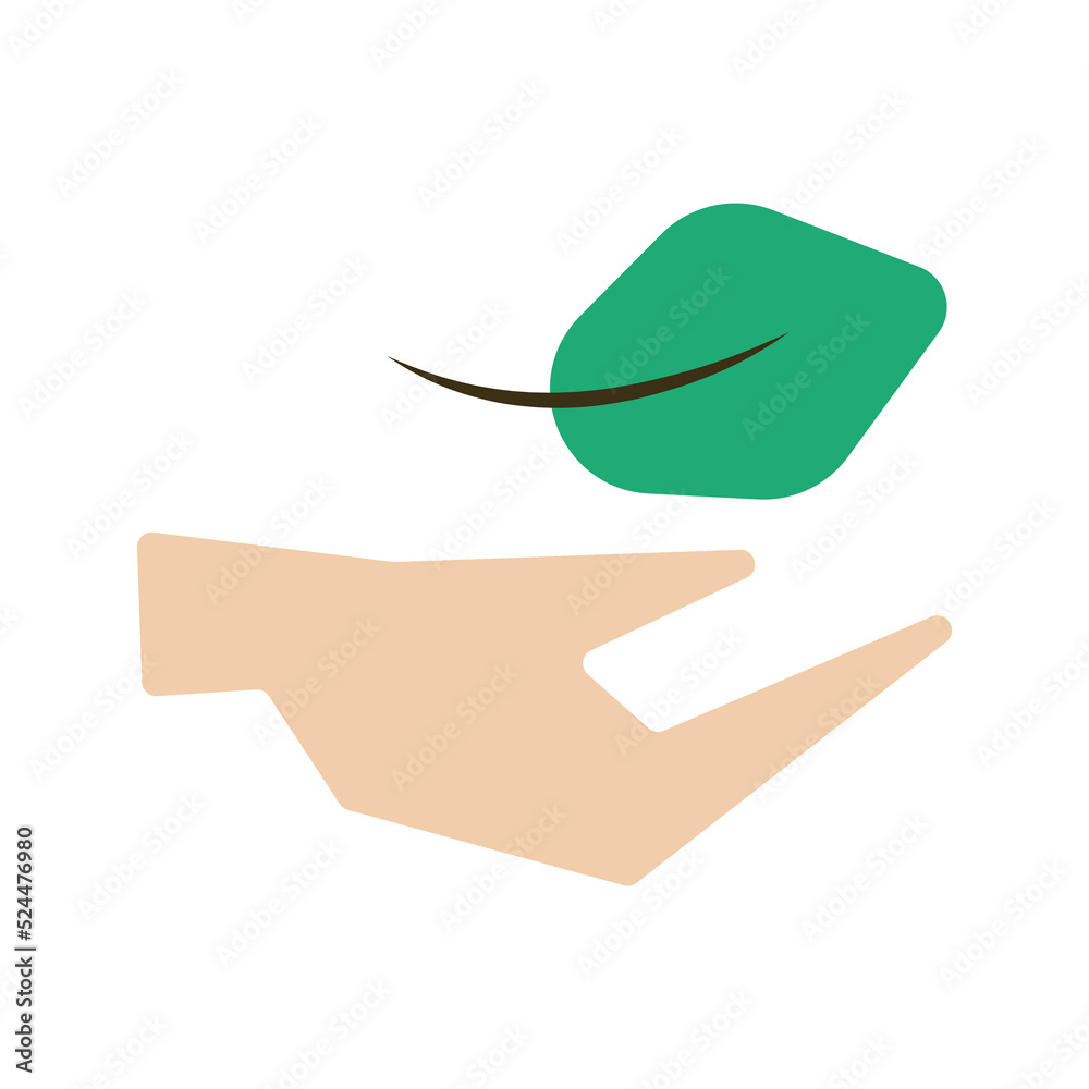 vector hand with green leaf isolated