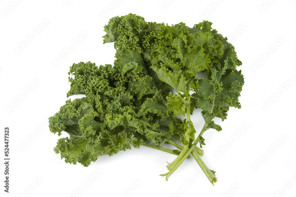 Obraz premium Kale leaves on white background isolated with clipping path. falt lay.